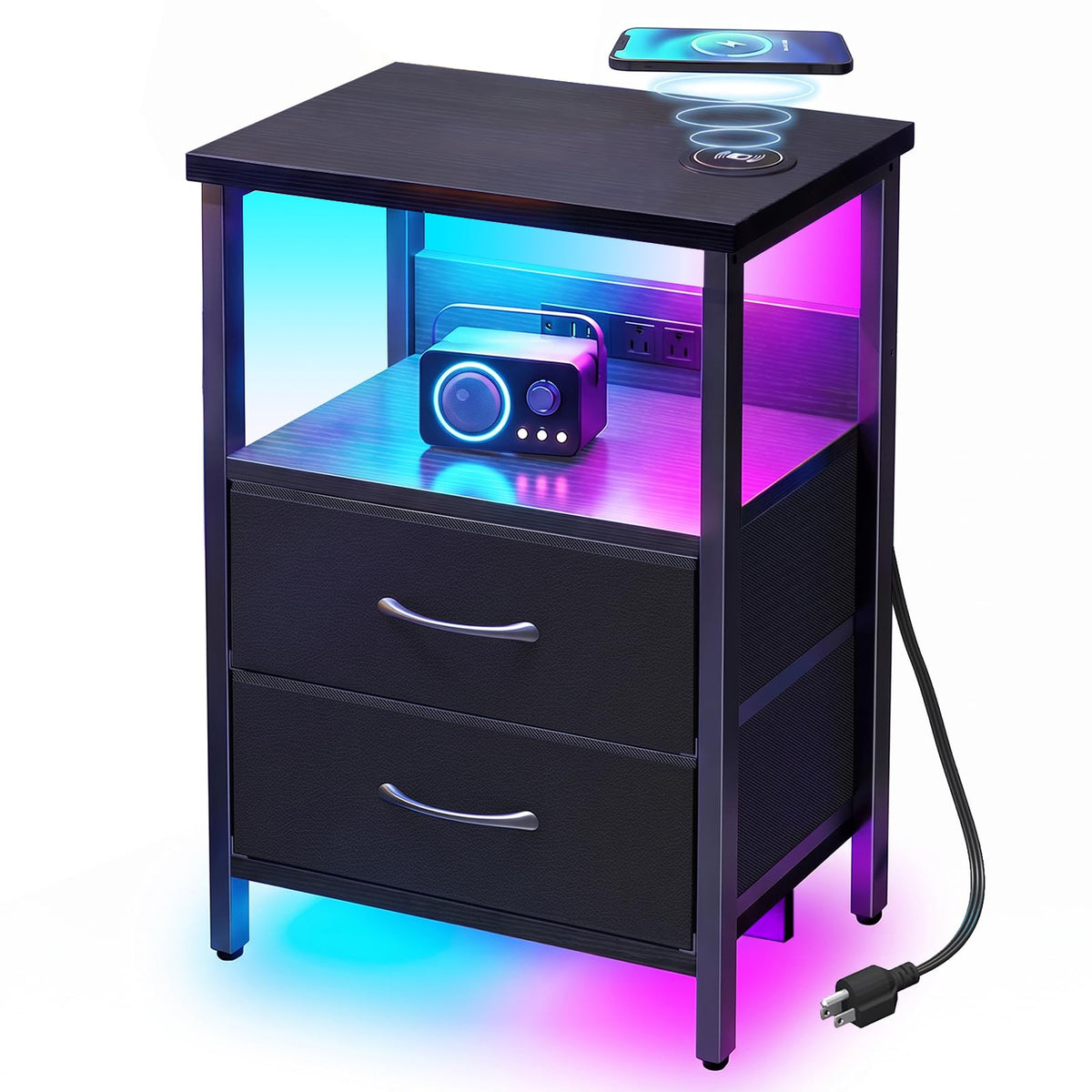Black Smart Nightstand with Wireless Charging C42975