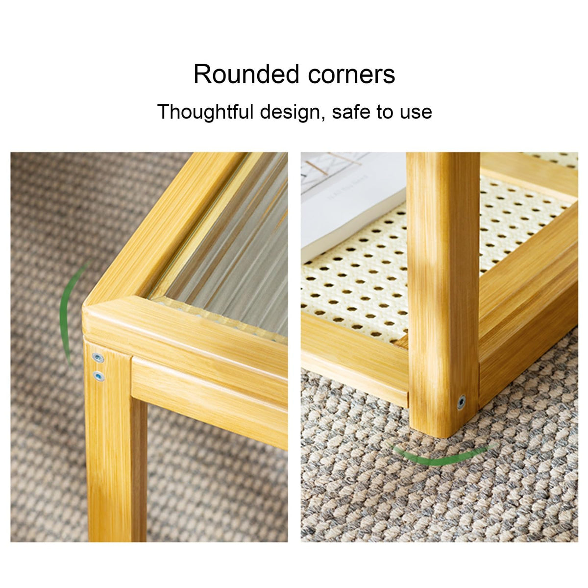 Brown Square Nesting Coffee Table Set of 2 with Tempered Glass and Bamboo O236663