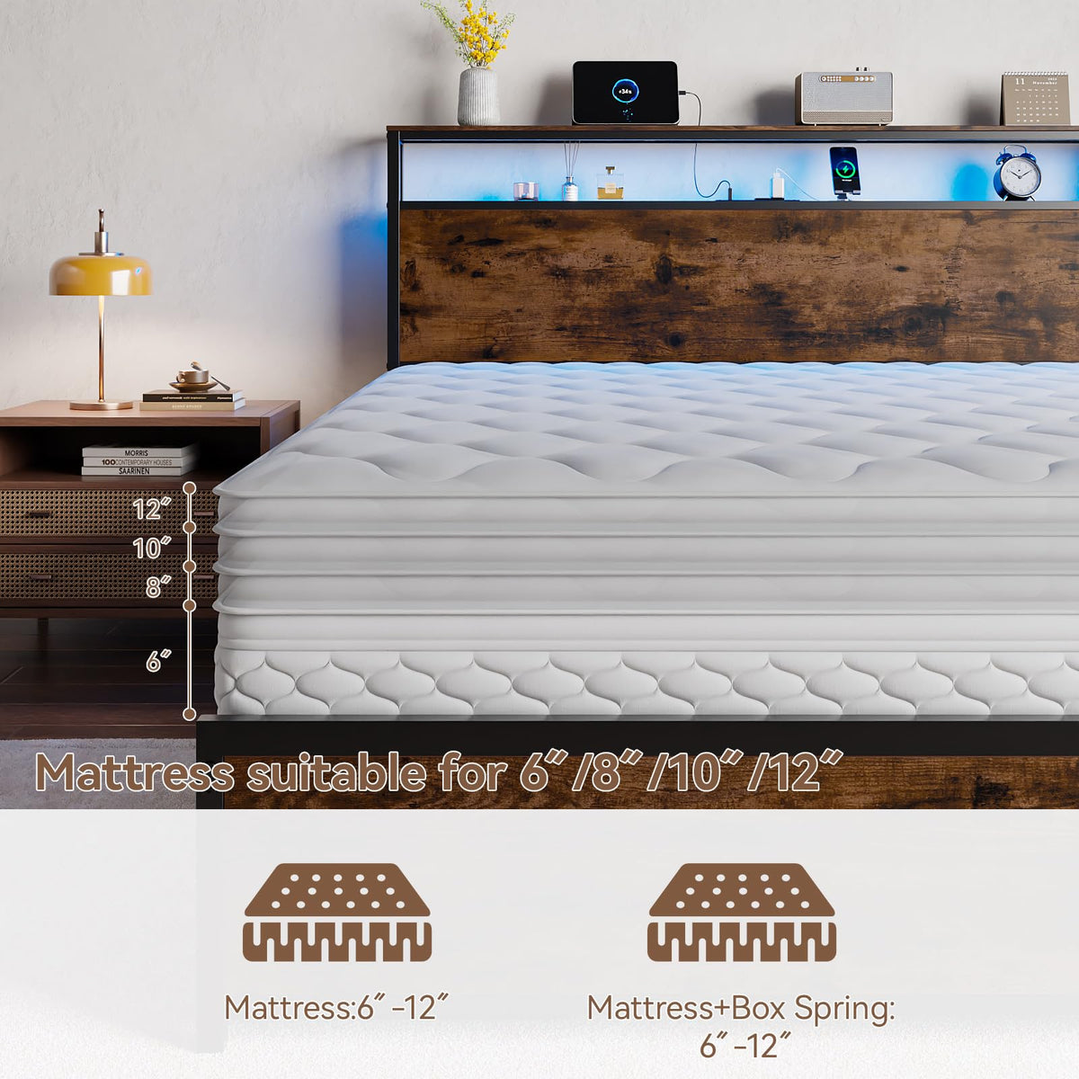 Queen Bed Frame with Storage Headboard & 6 Drawers T5435
