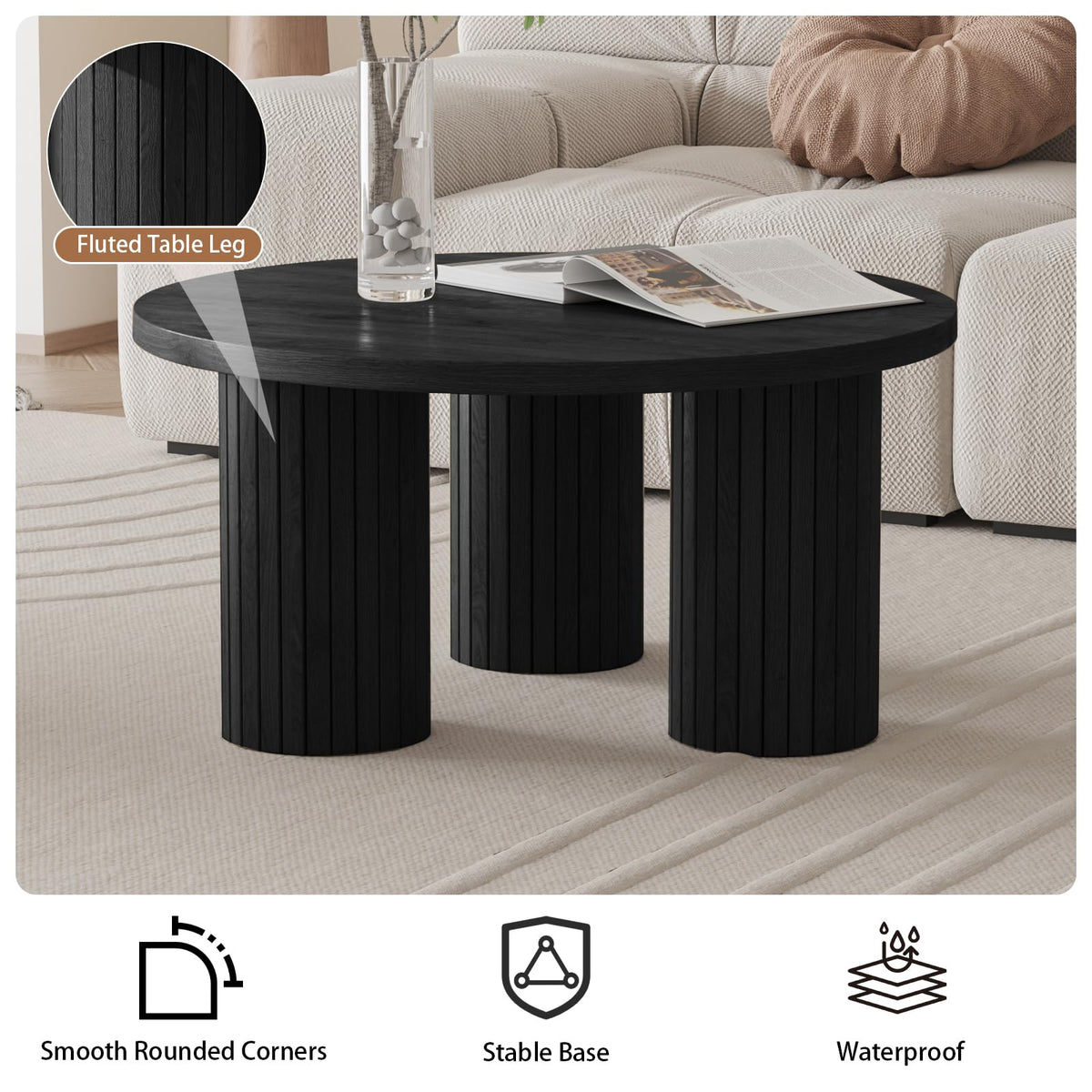 Round Wood Coffee Table with Fluted Legs U991190