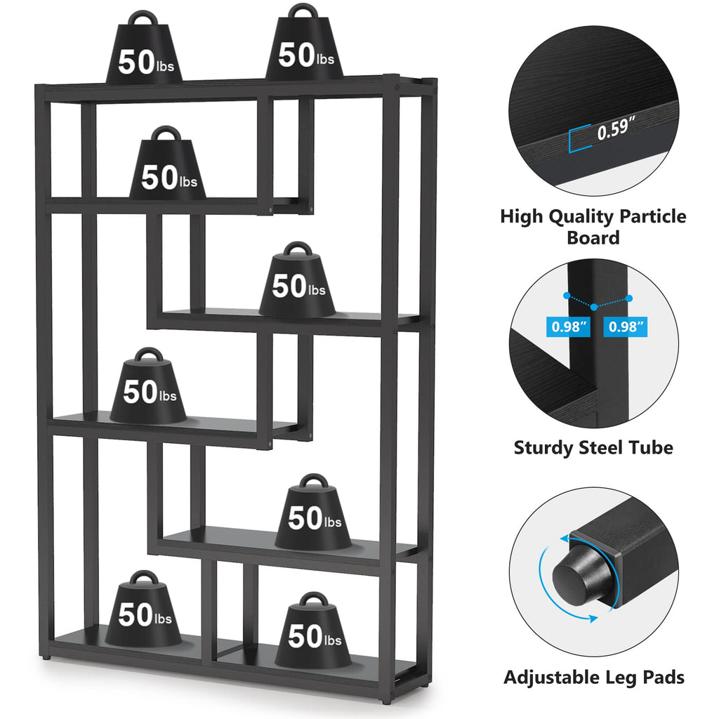 6-Shelf 69 Inch Tall Black Bookshelf T431