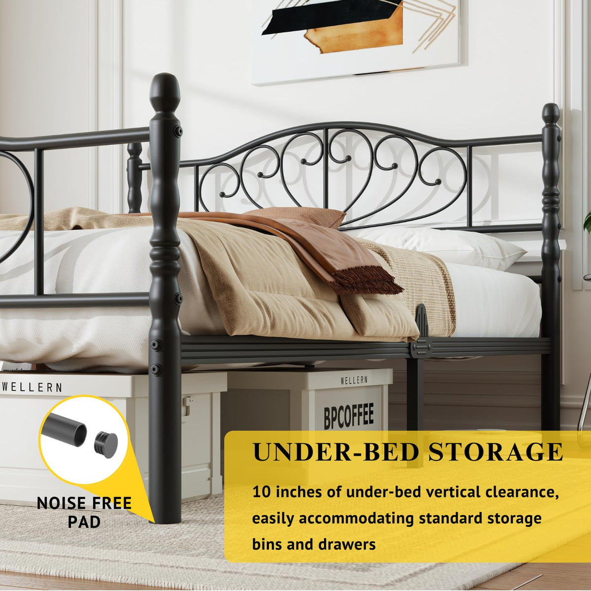 12" Metal Full Platform Bed Frame with Headboard N6250