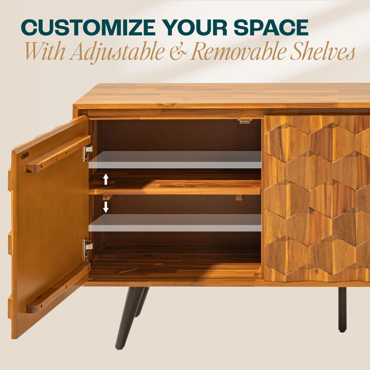 Teak Brown 2 Doors 3 Drawers Sideboard N5503
