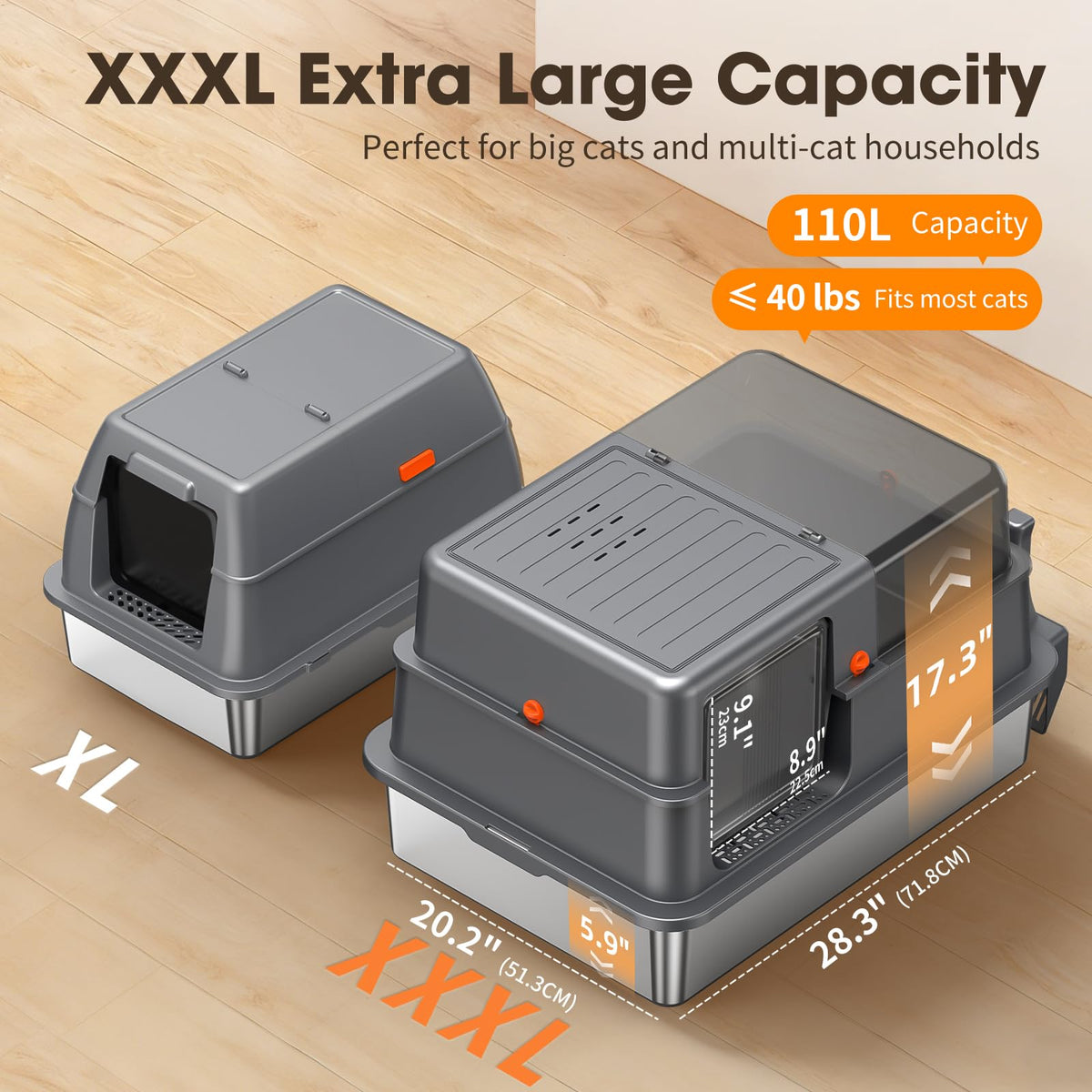 XXXL Stainless Steel Litter Box with Lid M30190