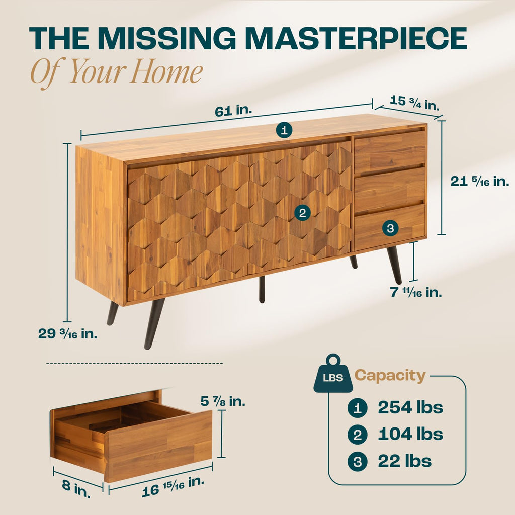 Teak Brown 2 Doors 3 Drawers Sideboard N5503