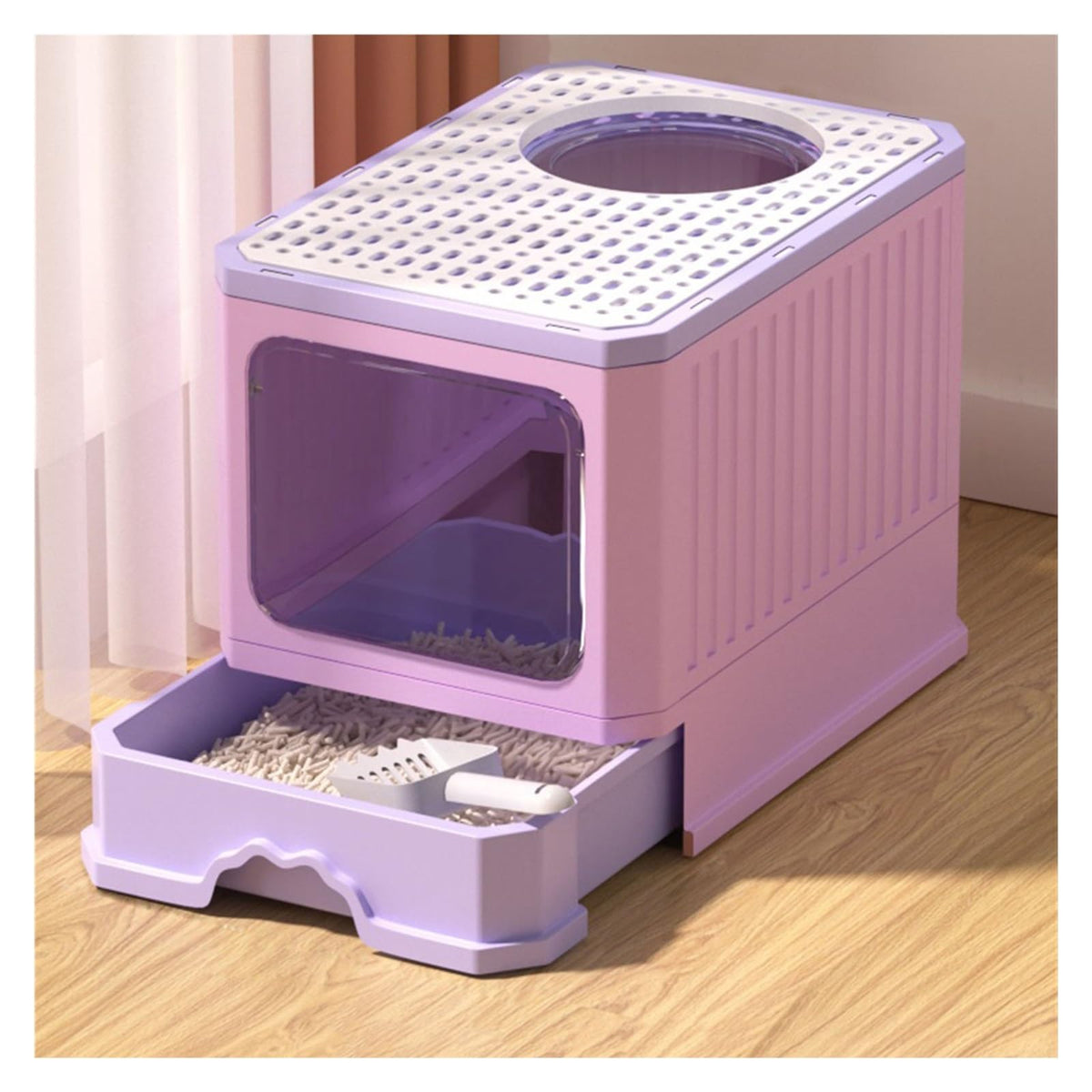 Foldable Cat Litter Box with Lid and Scoop E963635