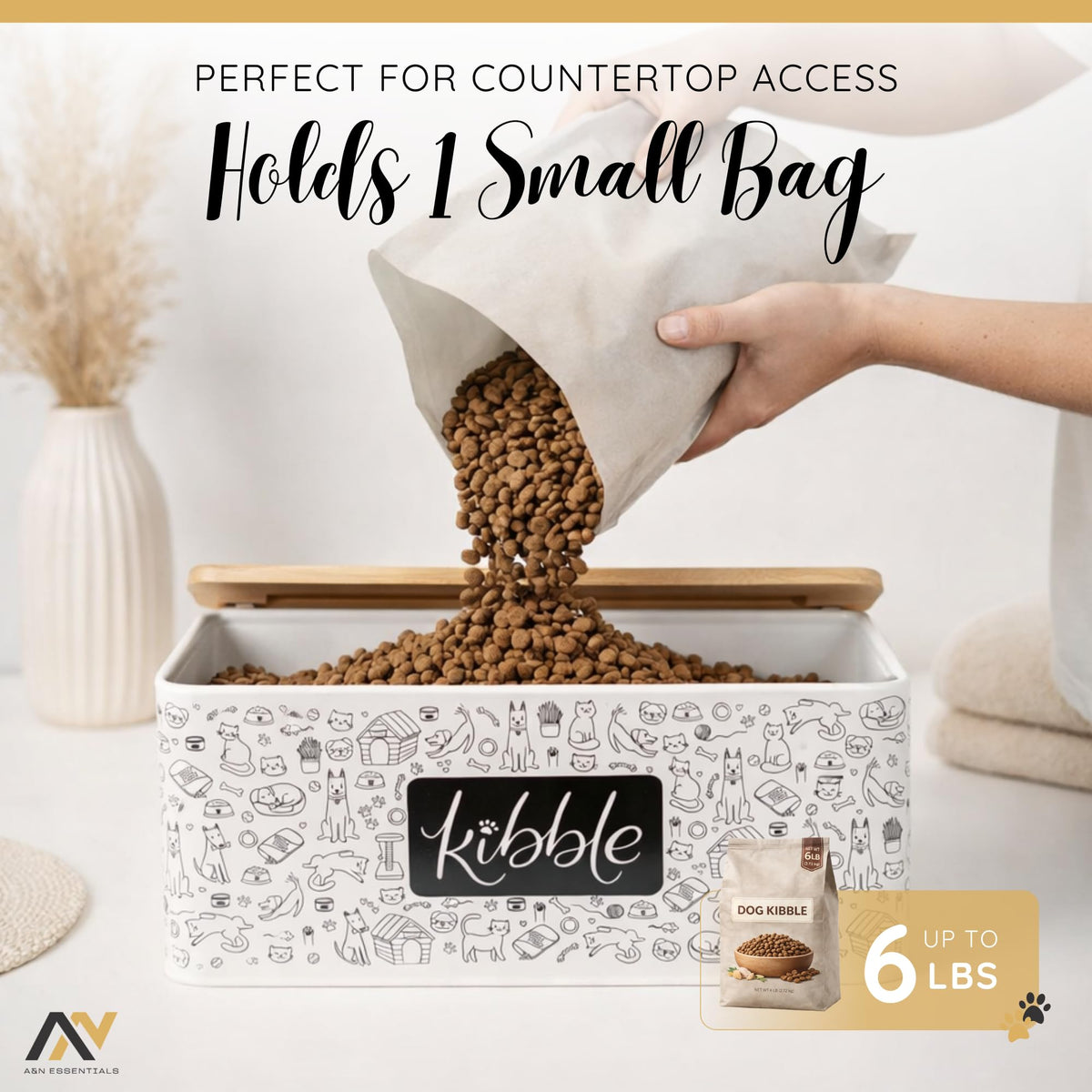 3-Piece Airtight Galvanized Steel Pet Food Storage Container Set with Bamboo Lids L153929