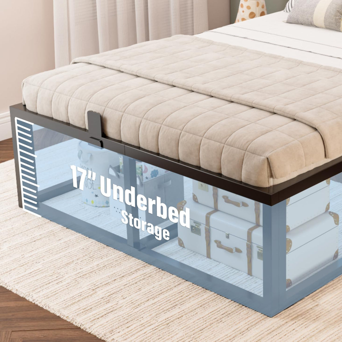 18 Inch Queen Size Black Metal Platform Bed Frame V157718