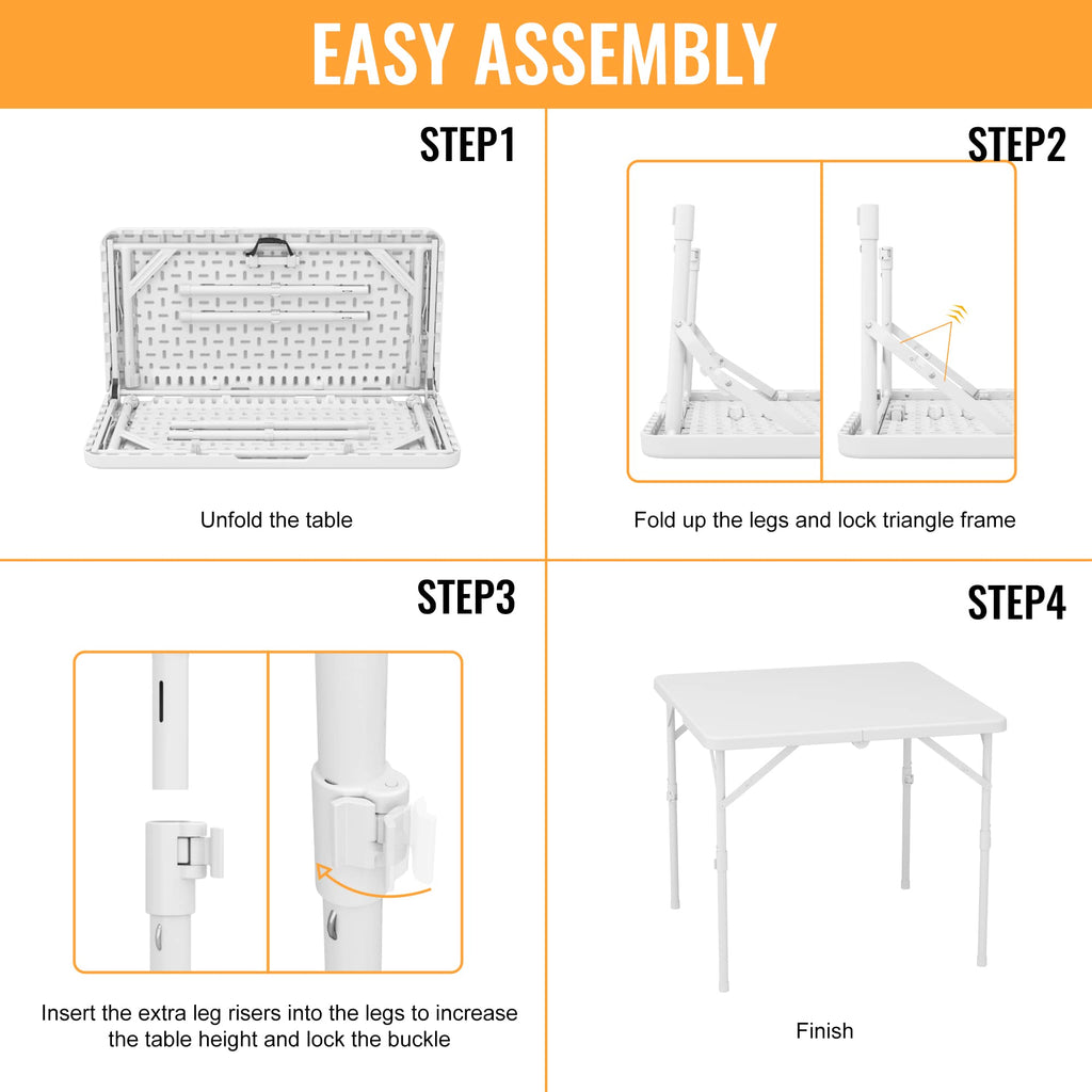 34'' Square Folding Card Table, Portable Plastic Dining Table with Carry Handle, White L568