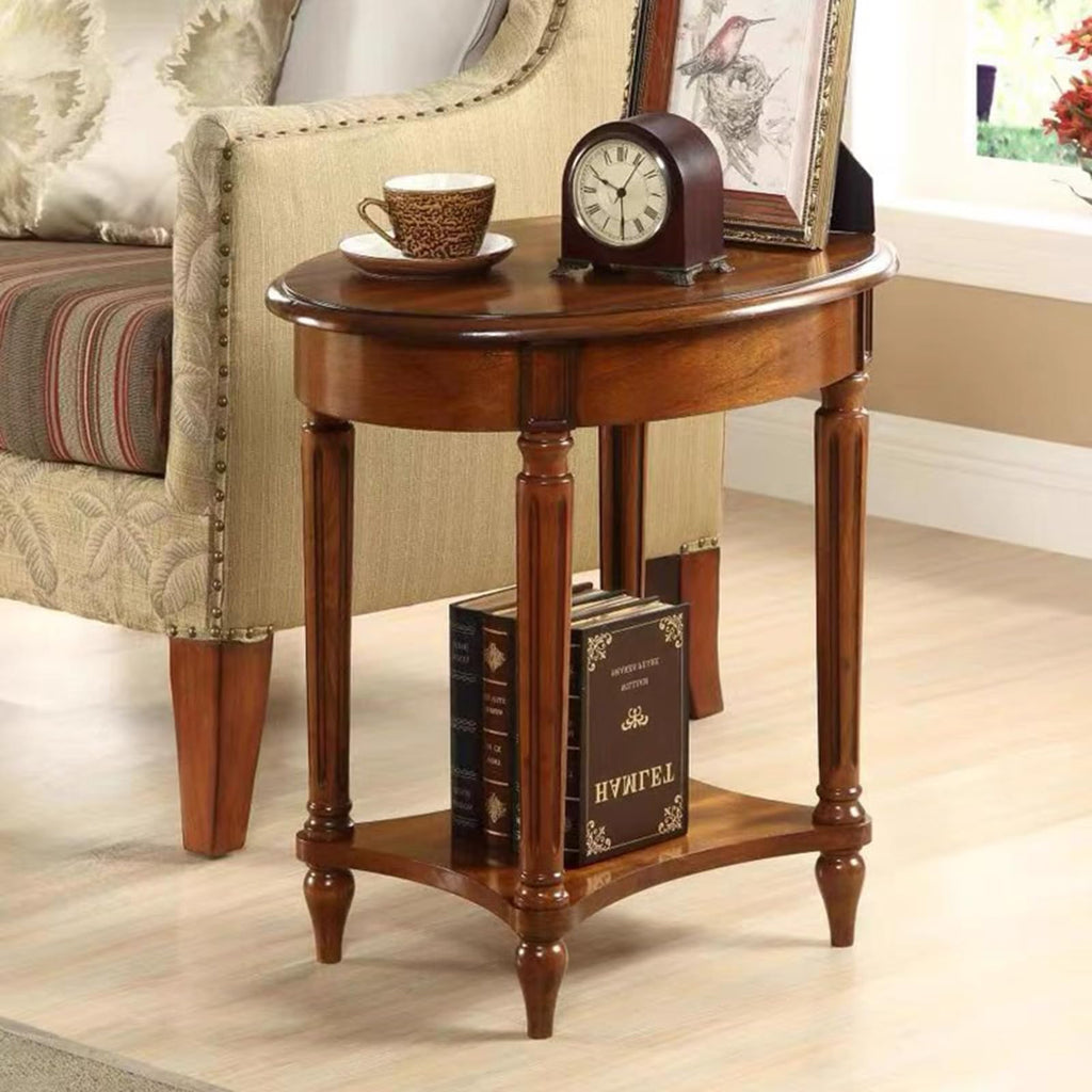 Oval Cherry Finish Wood End Table with Storage Shelf H67266