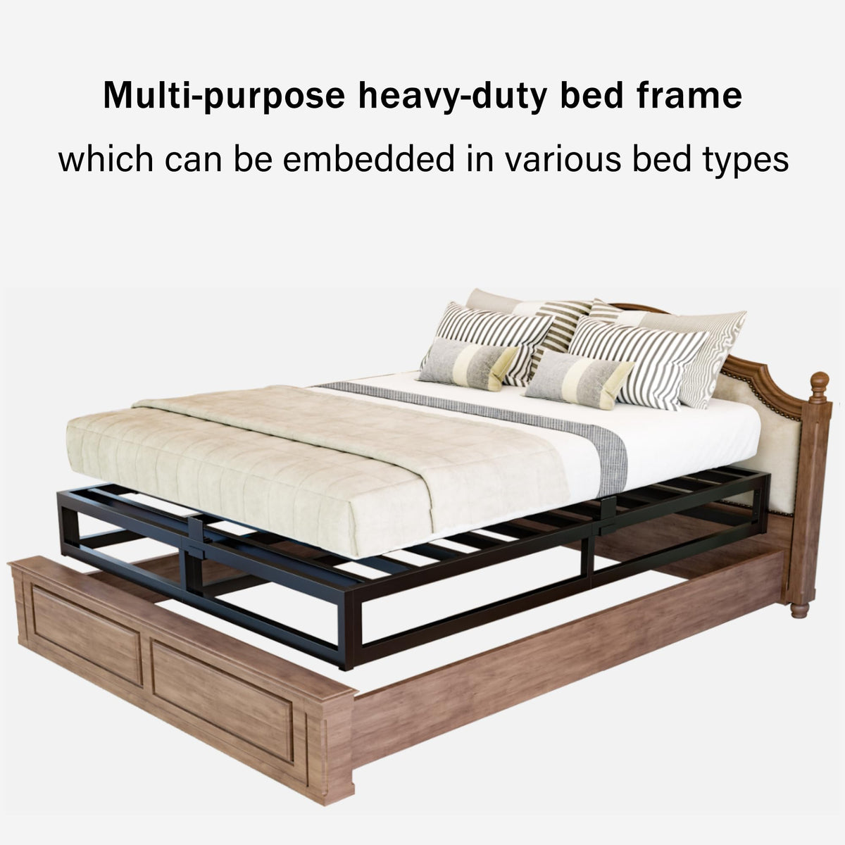 18 Inch Queen Size Black Metal Platform Bed Frame V157718