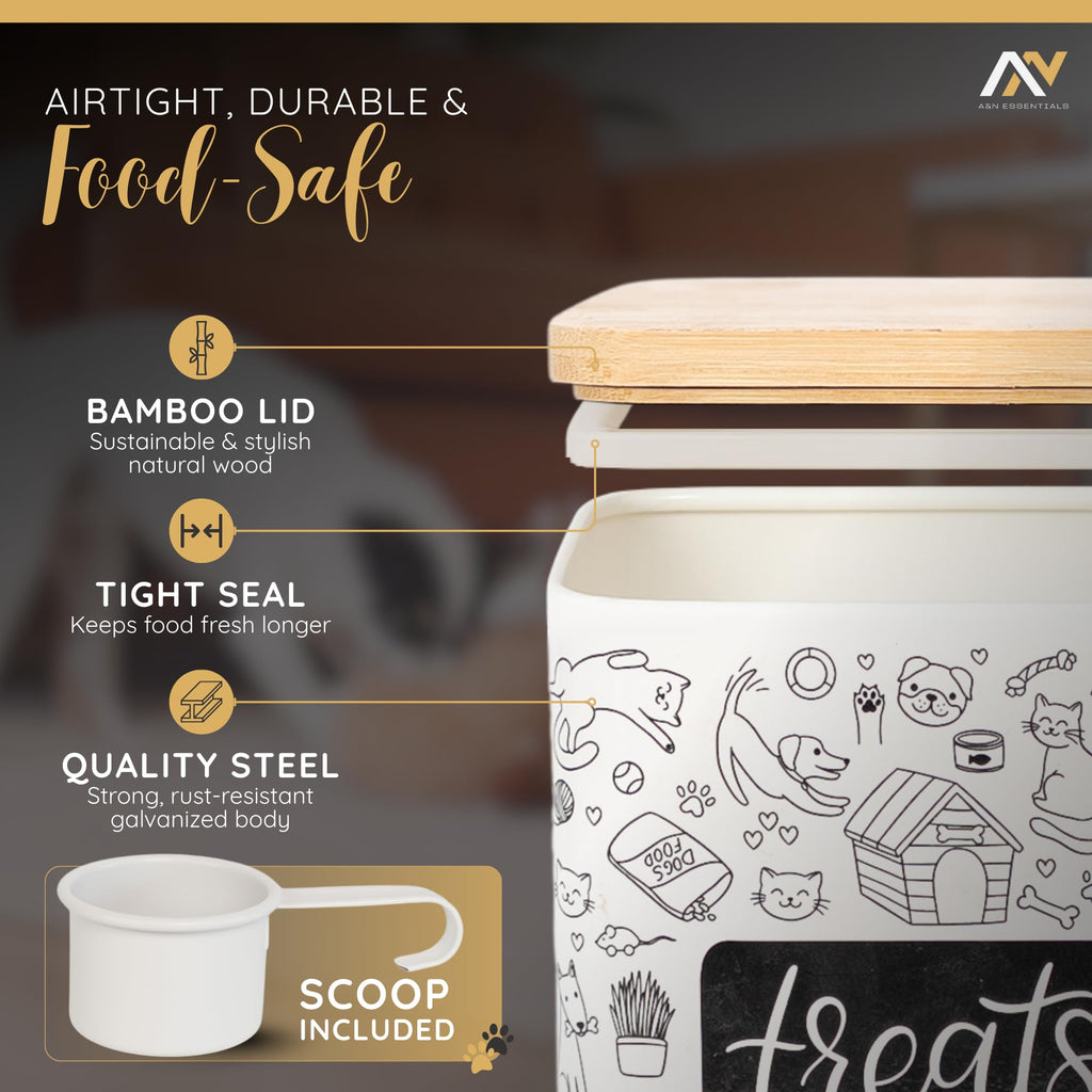 3-Piece Airtight Galvanized Steel Pet Food Storage Container Set with Bamboo Lids L153929