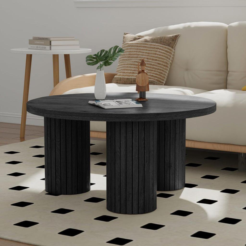 Round Wood Coffee Table with Fluted Legs U991190