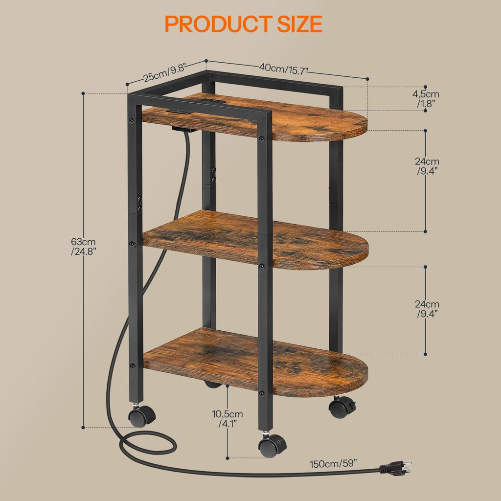 Rolling Narrow Side Table with Charging Station O60341