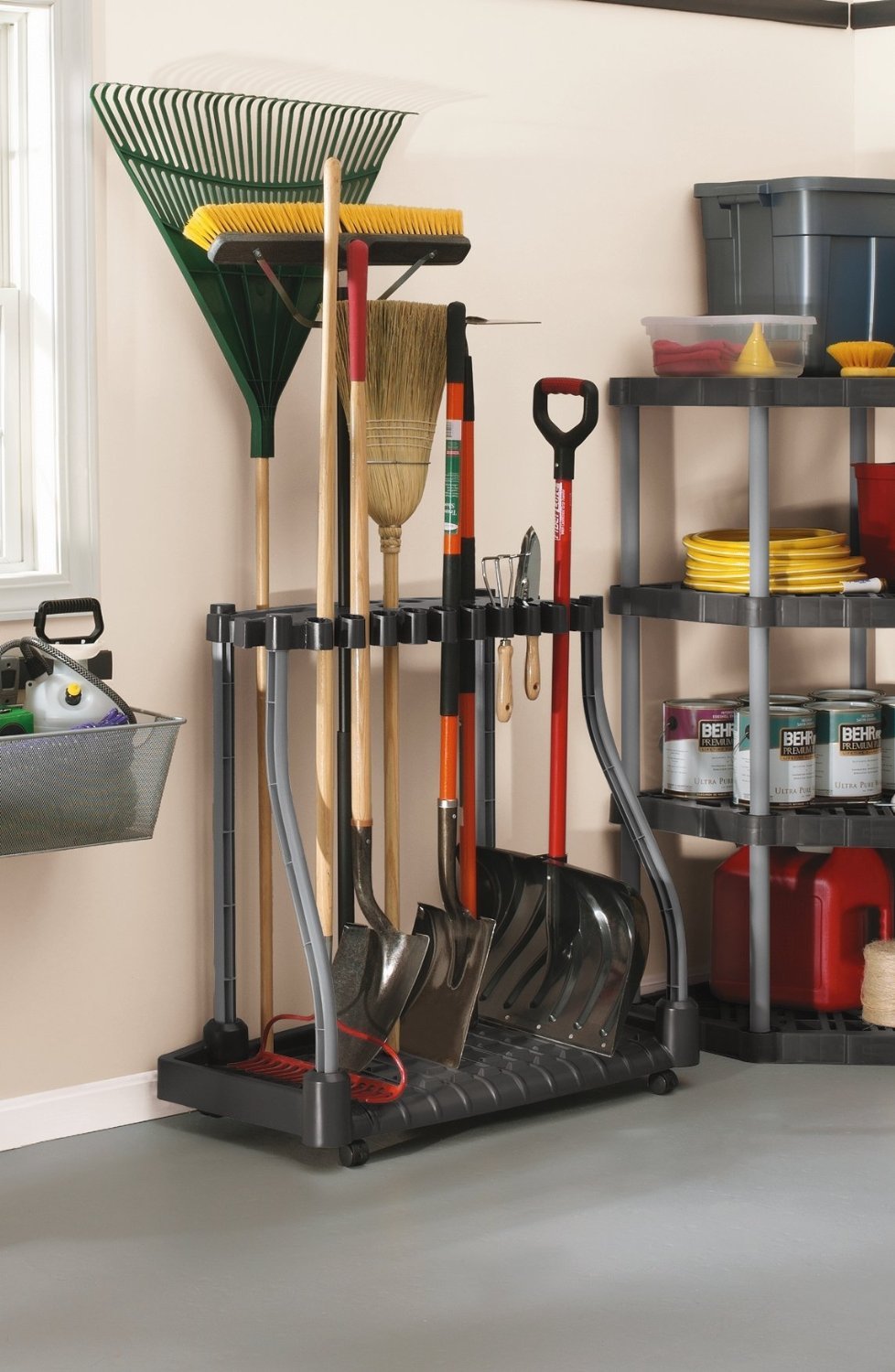 Black Wheeled Garage Tool Tower Rack Z8984