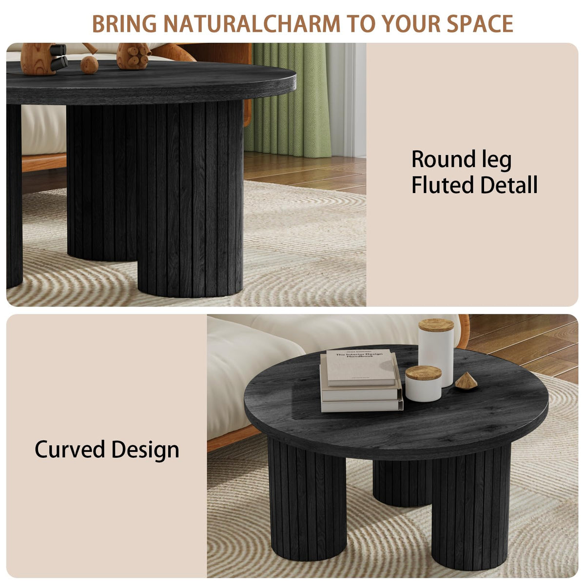 Round Wood Coffee Table with Fluted Legs U991190