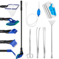 Aquarium Fish Tank Cleaning Tool Kit 4 Pcs Long Aquascape Tools Magnetic Glass Cleaner Brush 5 in 1 Gravel Cleaner and Siphon Vacuum S256