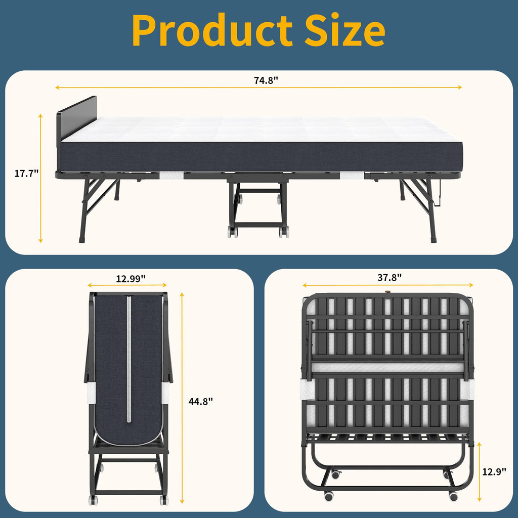 Folding Bed with Mattress, 75" x 38" Twin Size S912