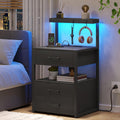 Black 3 Drawer Nightstand with Charging Station Q5496