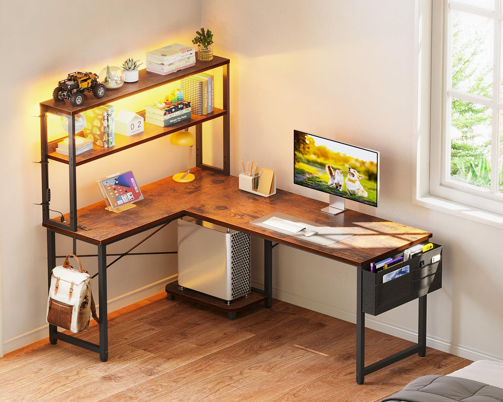 53" L Shaped Gaming Desk with Shelves C32467