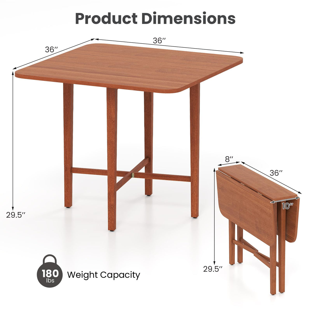 36" Foldable Square Wooden Dining Table S613300
