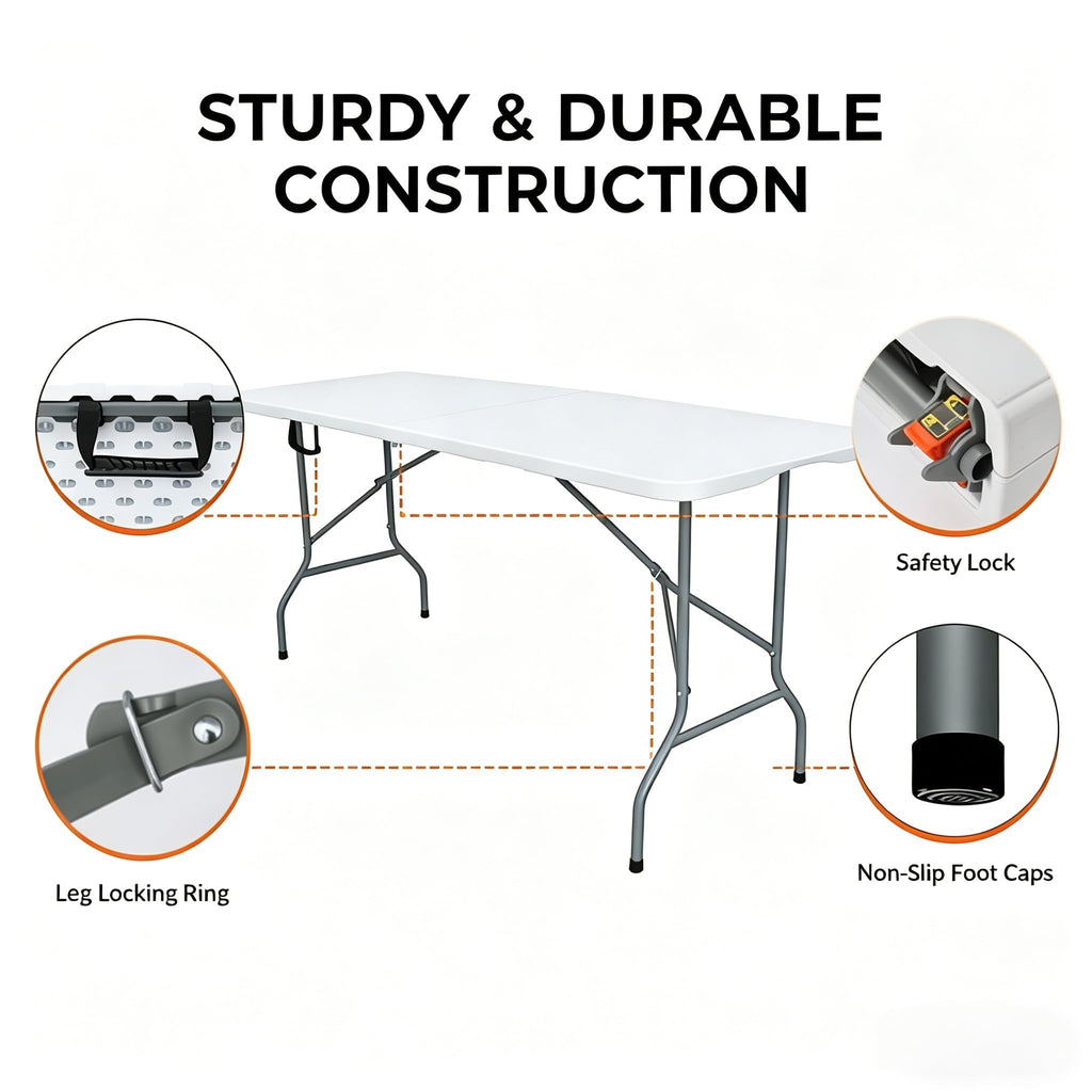 6ft Folding Table with Built in Handle & Steel Legs M8804