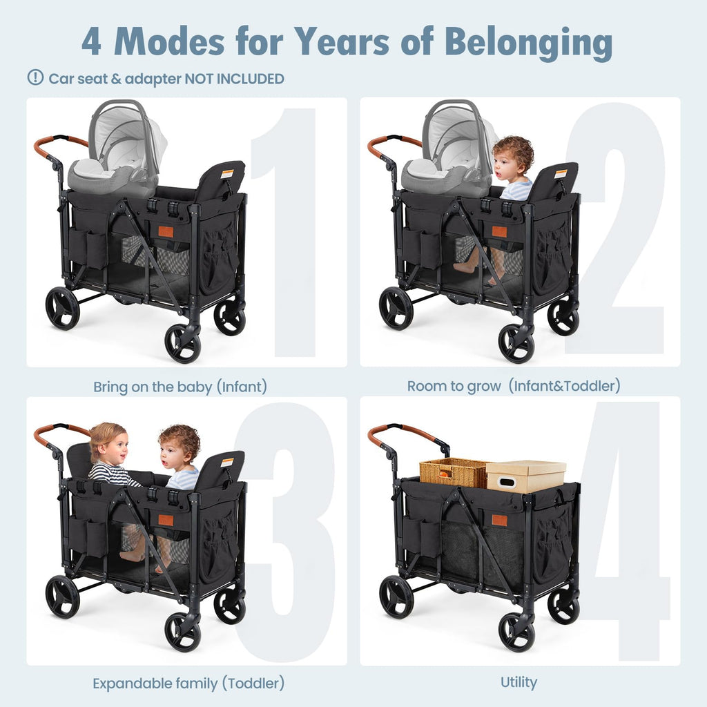 Foldable All-Terrain Double Wagon Stroller with Canopy I34520