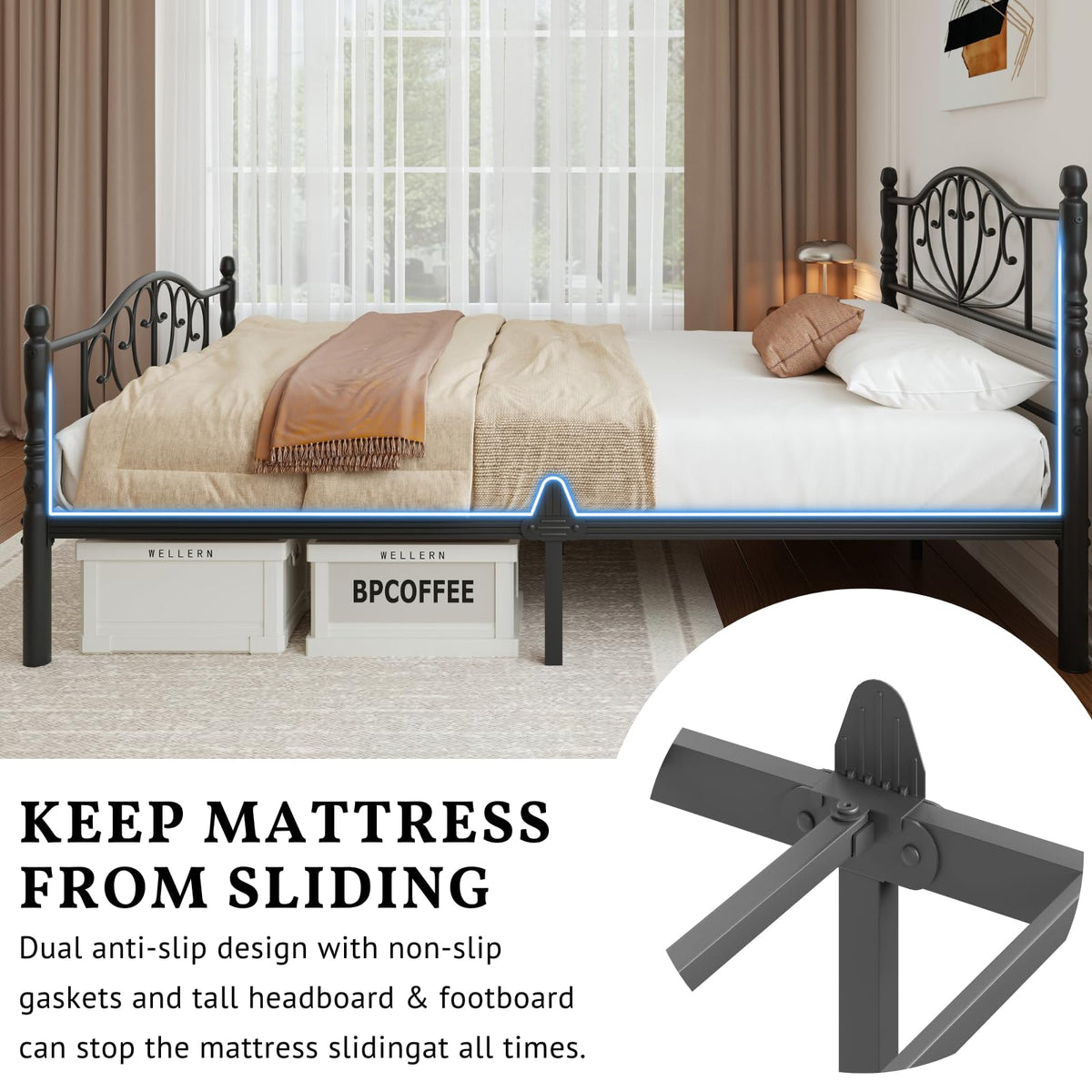 12" Metal Full Platform Bed Frame with Headboard N6250