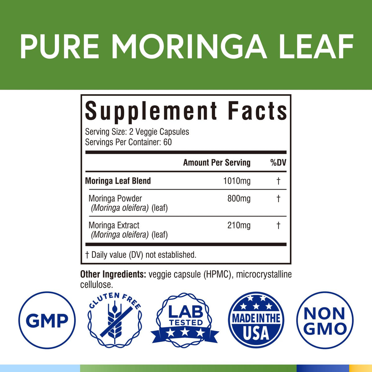 Moringa Oleifera Leaf Powder 120 Vegan Caps H196149