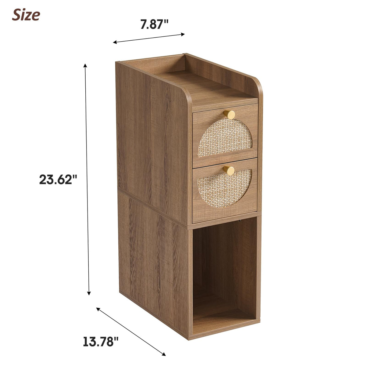 Narrow Rattan Wood Nightstand with 2 Drawers Q1896