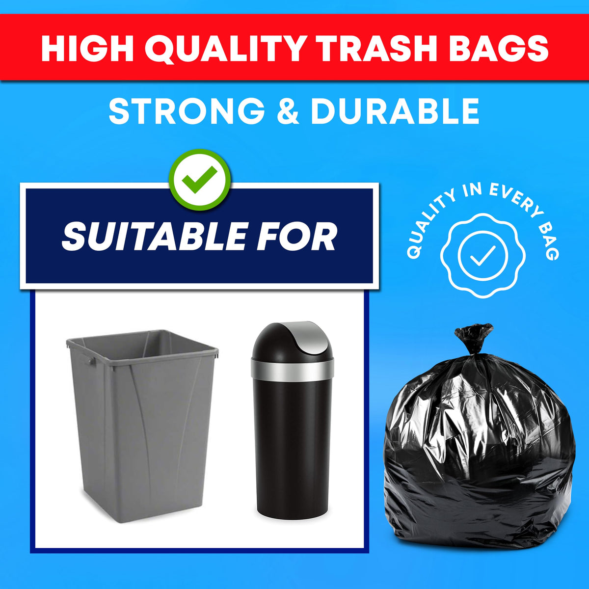 30-33 Gallon 2 MIL Heavy Duty Trash Bags 108 Count I68427