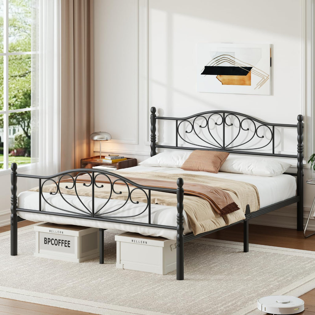 12" Metal Full Platform Bed Frame with Headboard N6250