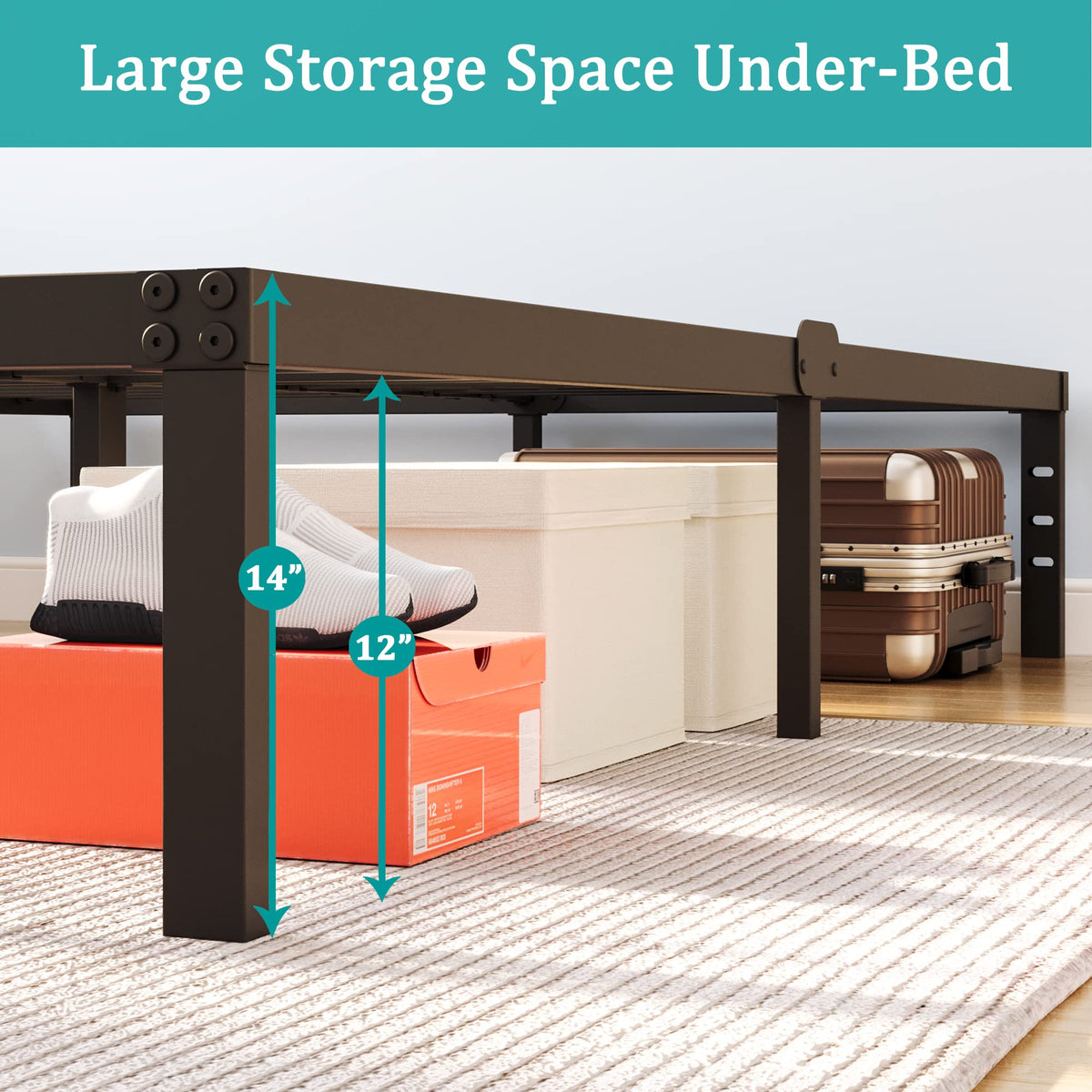Queen Size 14 Inch Heavy Duty Metal Platform Bed Frame L488716