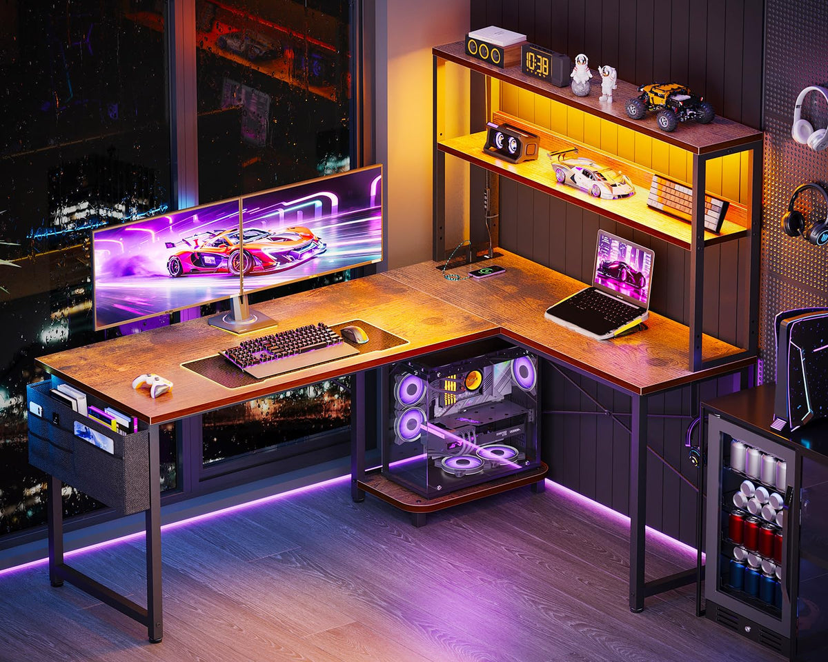 53" L Shaped Gaming Desk with Shelves C32467