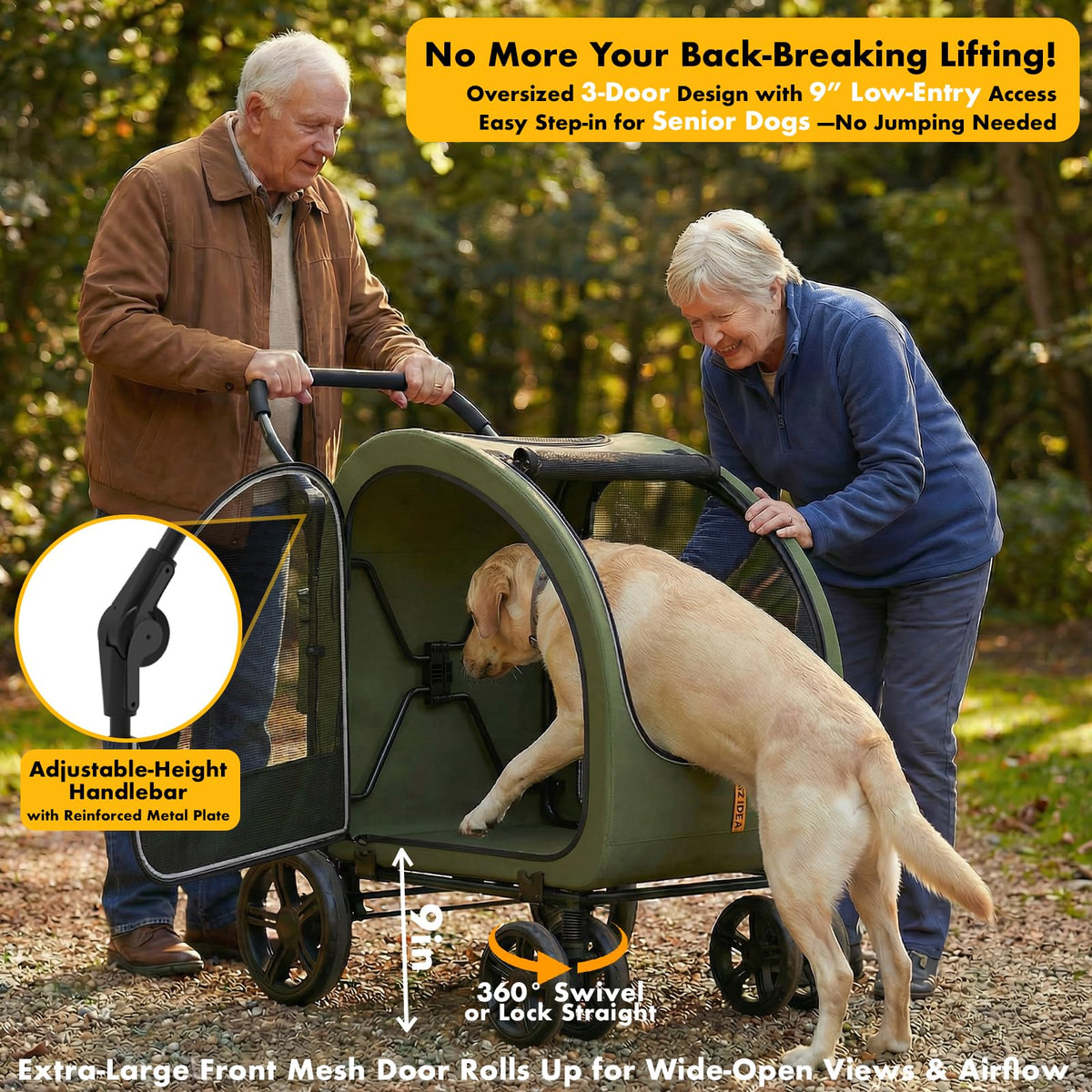 3-in-1 Large Dog Stroller with Detachable Carrier T620669