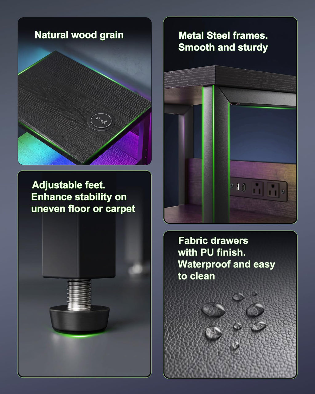 Black Smart Nightstand with Wireless Charging C42975