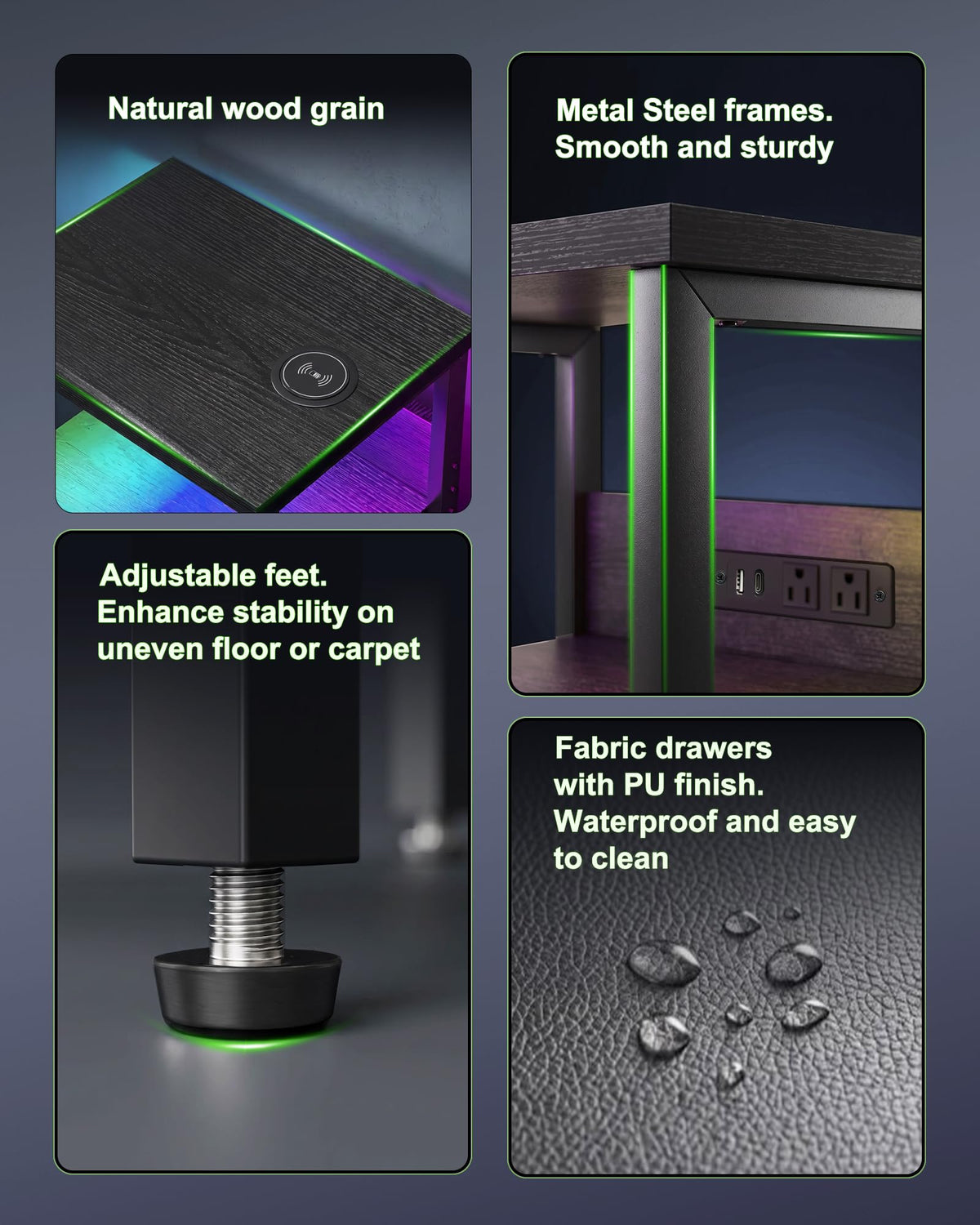 Black Smart Nightstand with Wireless Charging C42975