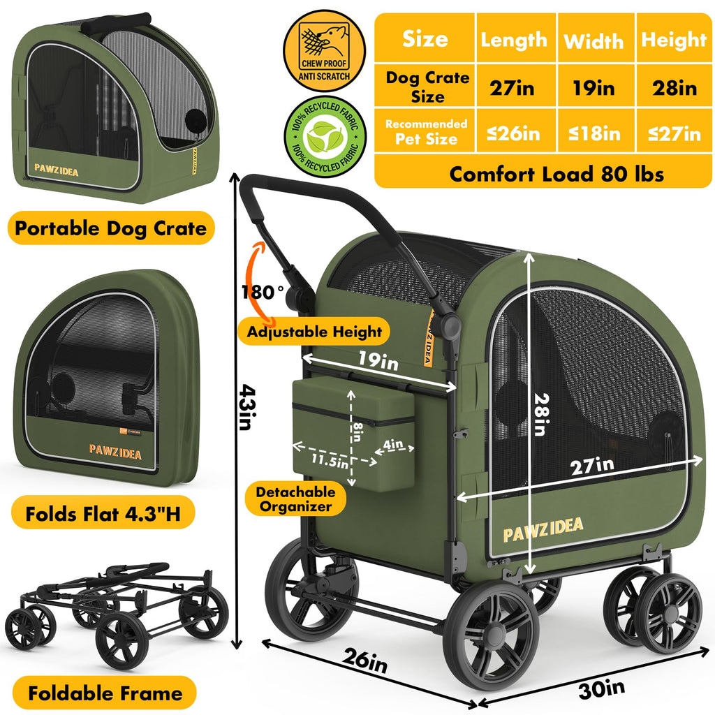 3-in-1 Large Dog Stroller with Detachable Carrier T620669