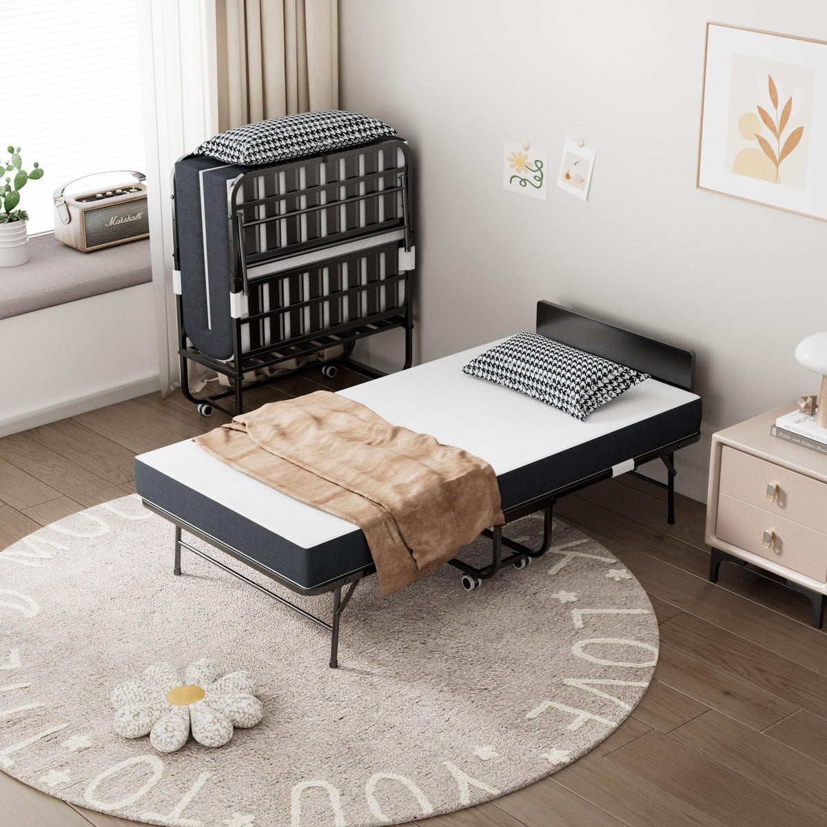 Folding Bed with Mattress, 75" x 38" Twin Size S912