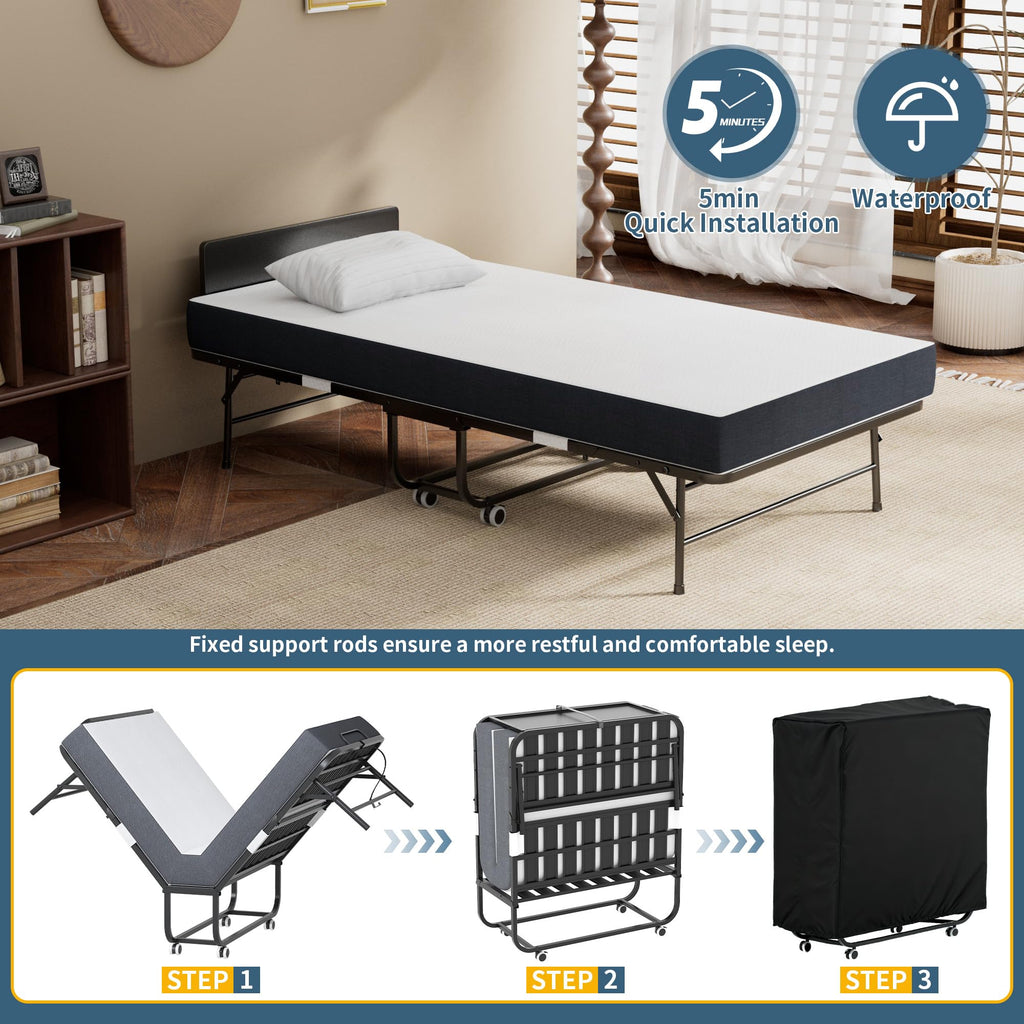 Folding Bed with Mattress, 75" x 38" Twin Size S912