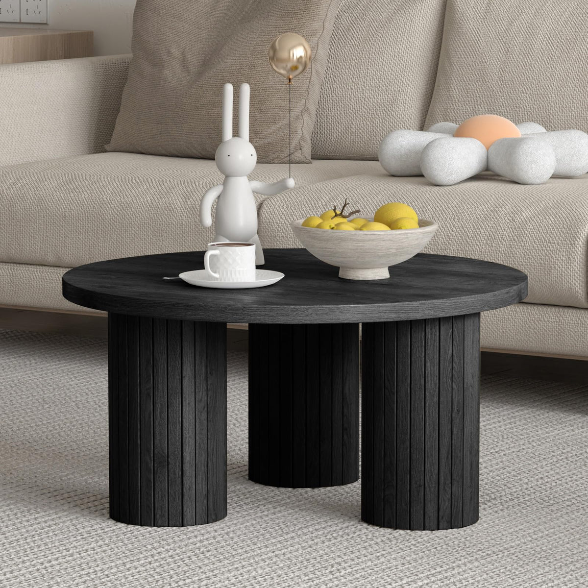 Round Wood Coffee Table with Fluted Legs U991190