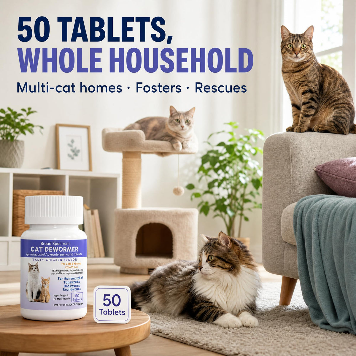 Broad Spectrum Cat & Kitten Dewormer 50 Tablets Z207