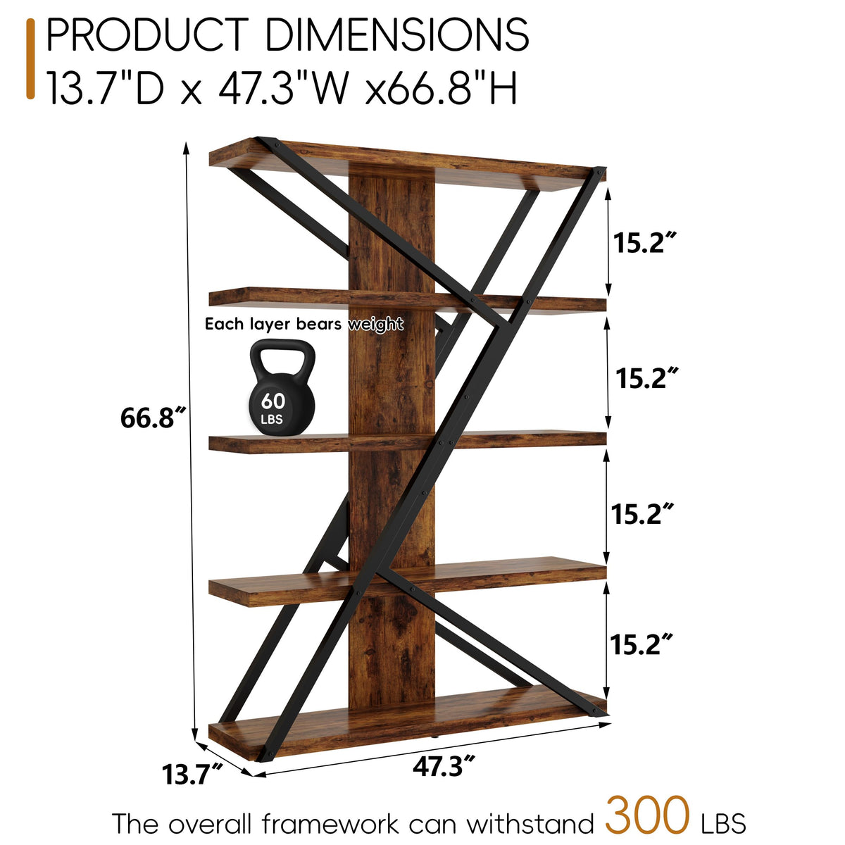 5-Tier Wood and Metal Bookcase Y751074