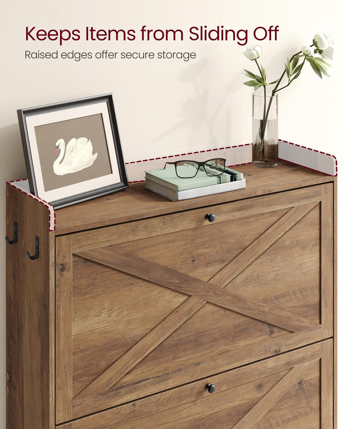 Narrow Shoe Storage Cabinet with 2 Flip Drawers I980402