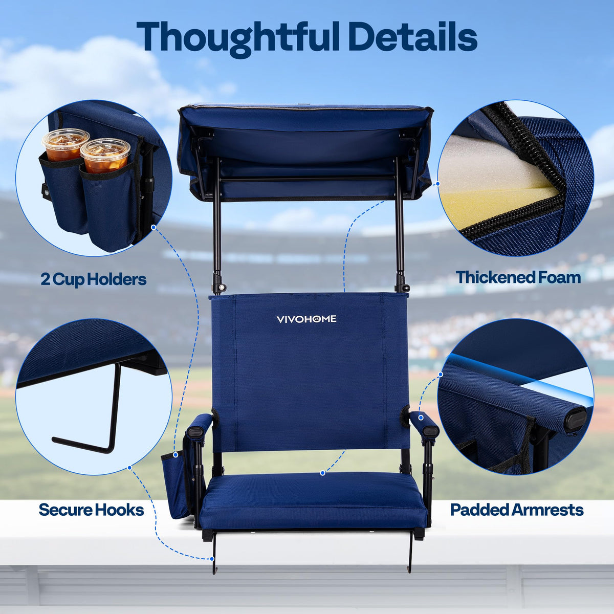 Stadium Seat with Sunshade Canopy and Back Support N6899