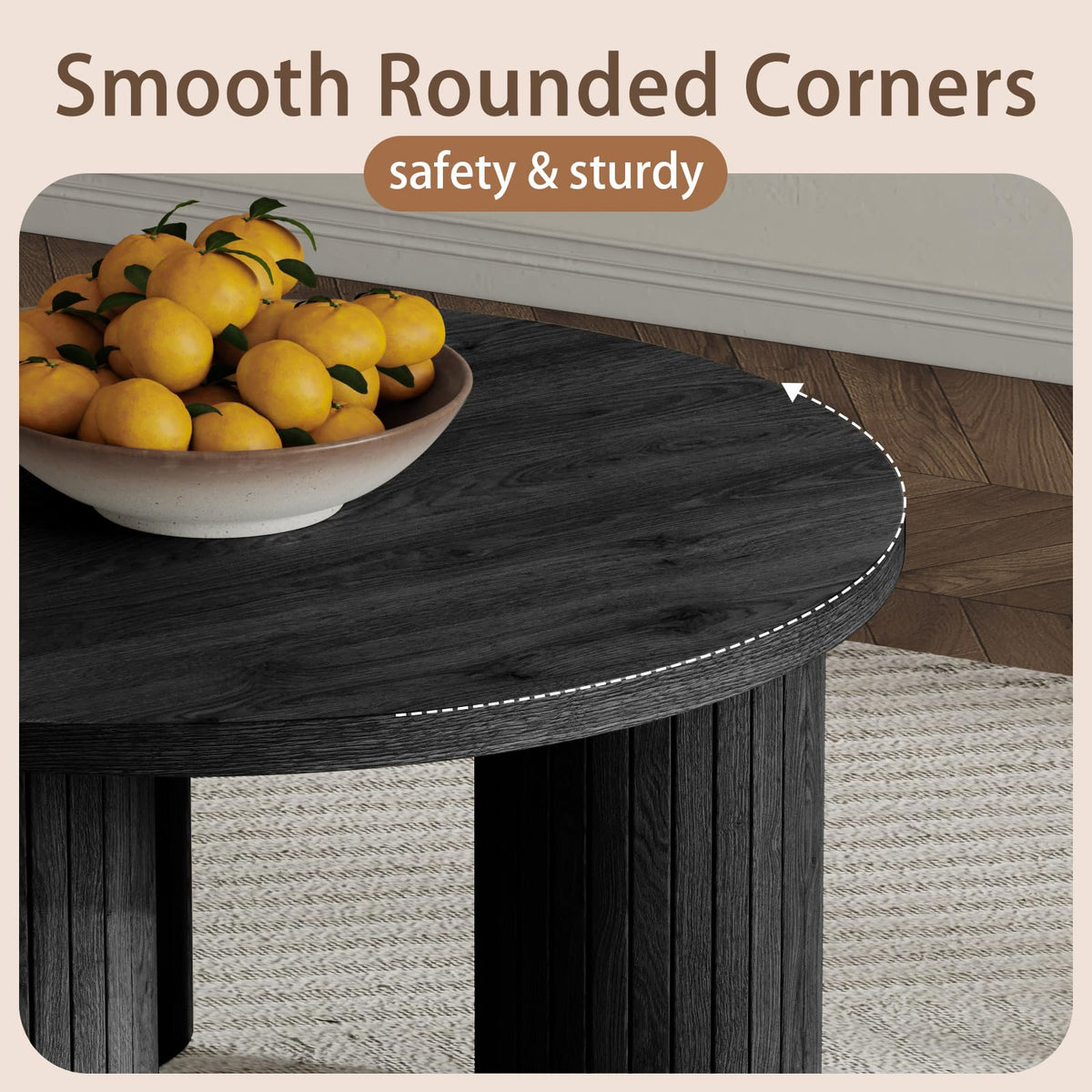 Round Wood Coffee Table with Fluted Legs U991190