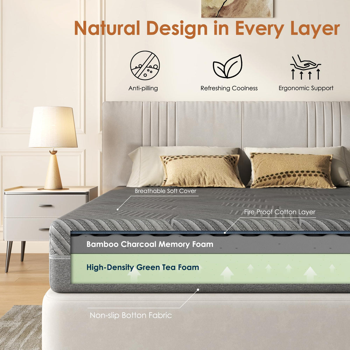 5 inch Bamboo Charcoal Gel Memory Foam Full Size Mattress H7195