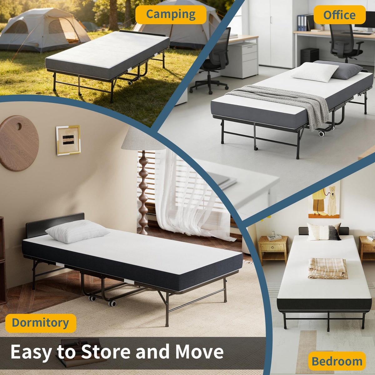 Folding Bed with Mattress, 75" x 38" Twin Size S912