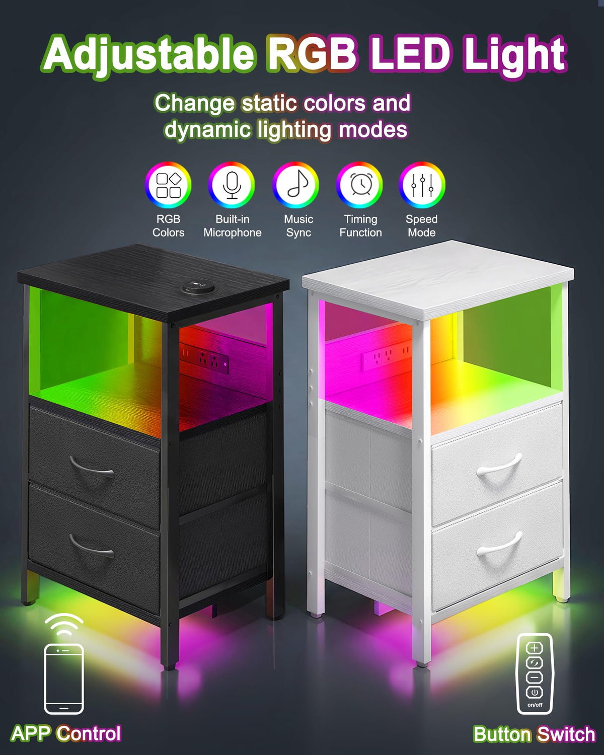 Black Smart Nightstand with Wireless Charging C42975
