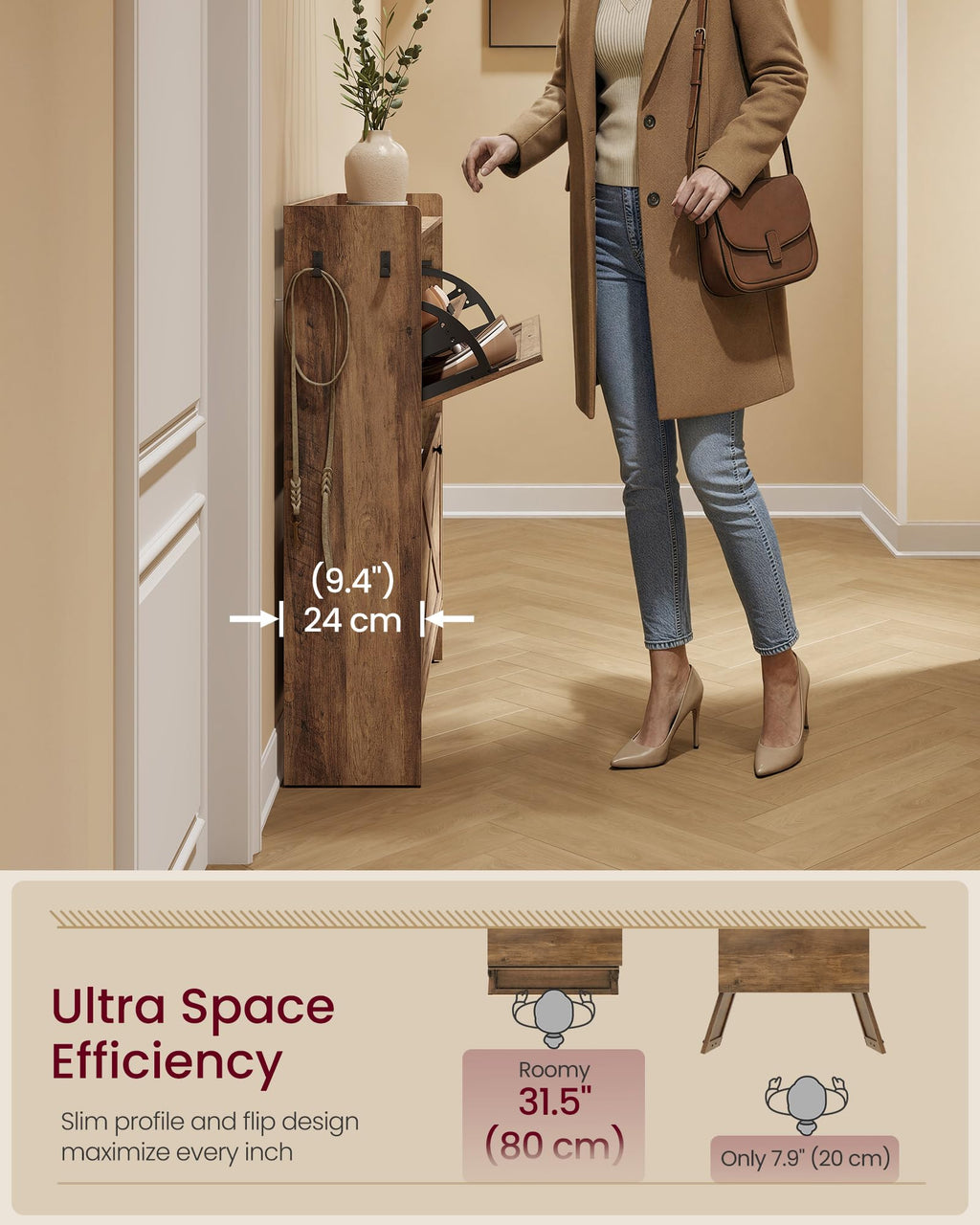 Narrow Shoe Storage Cabinet with 2 Flip Drawers I980402